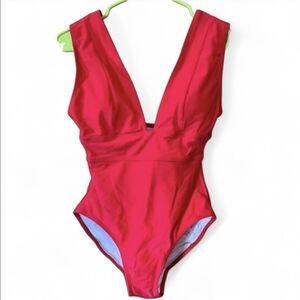 Halcurt Red Retro Hollywood Glam Vintage Style One Piece Modest Swimsuit Small